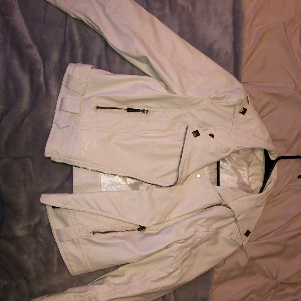 Beige/ White/ Cream color faux leather jacket